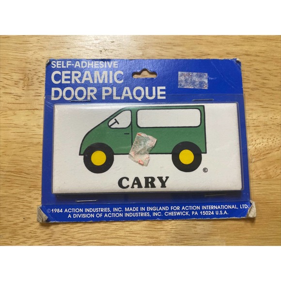 Vintage Retro CARY W Green Van New Dead Stock Ceramic Door Name Plaque Wall Sign - Picture 1 of 12